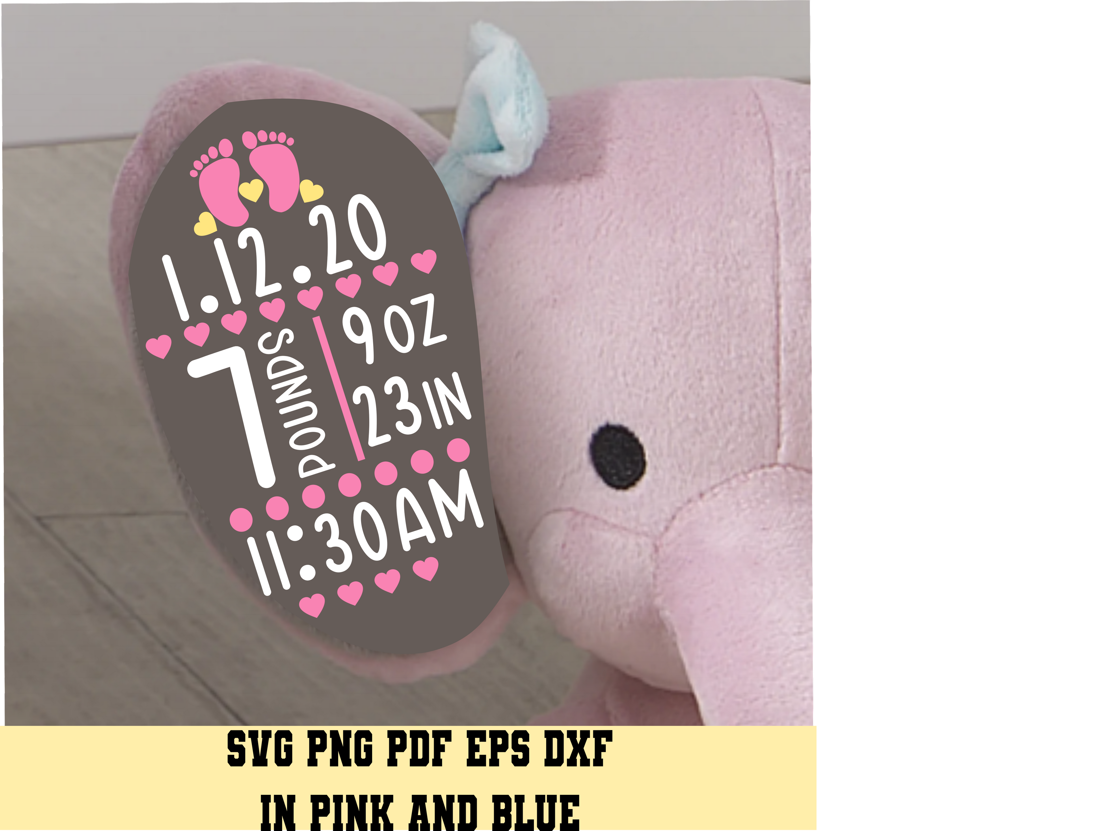 Elephant Ear Baby Birth Stats Blank Template SVG