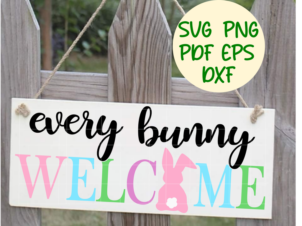 Every Bunny Welcome Sign with Pastel Rabbit Silhouette SVG
