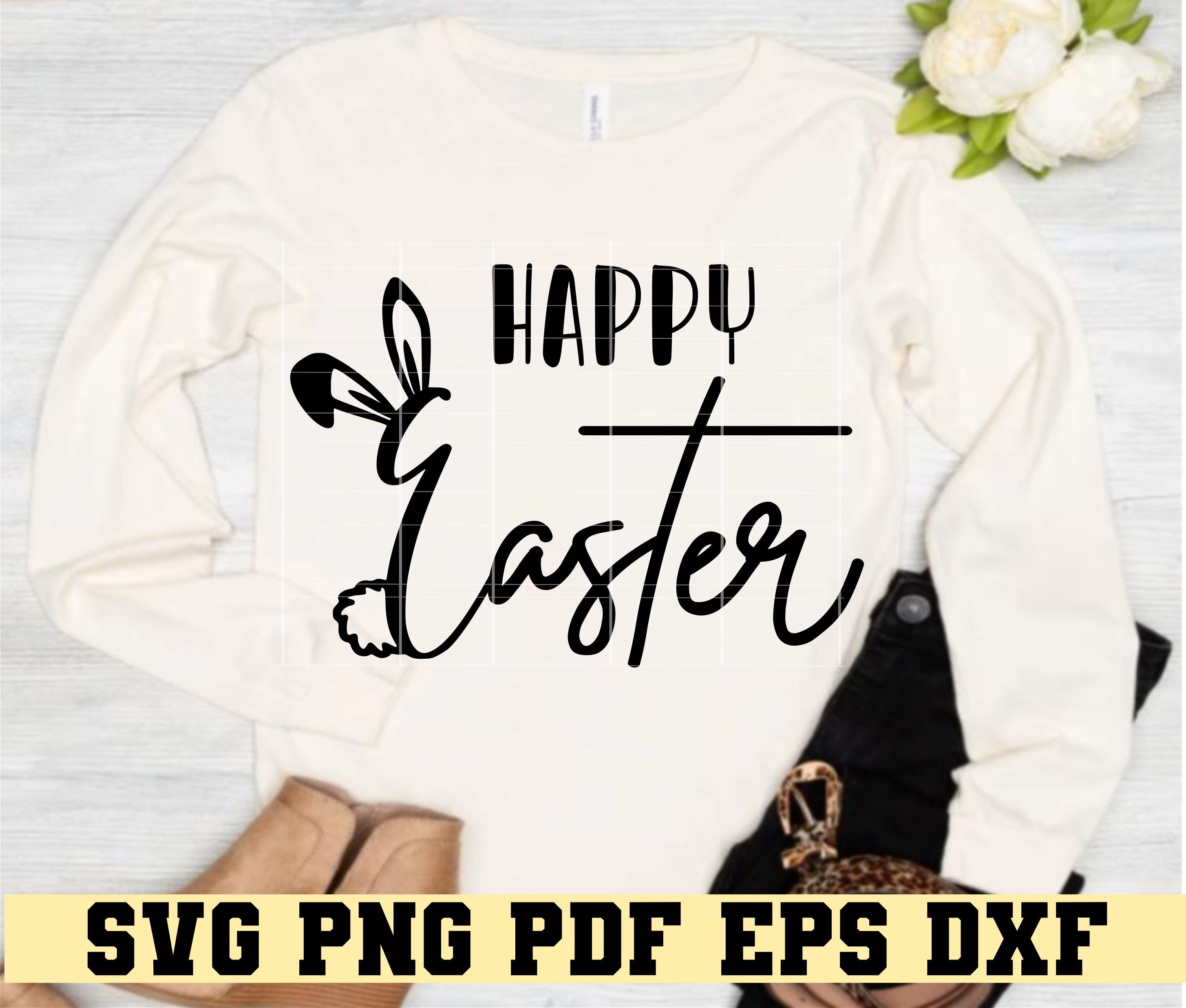Happy Easter with Bunny Ears and Tail  SVG