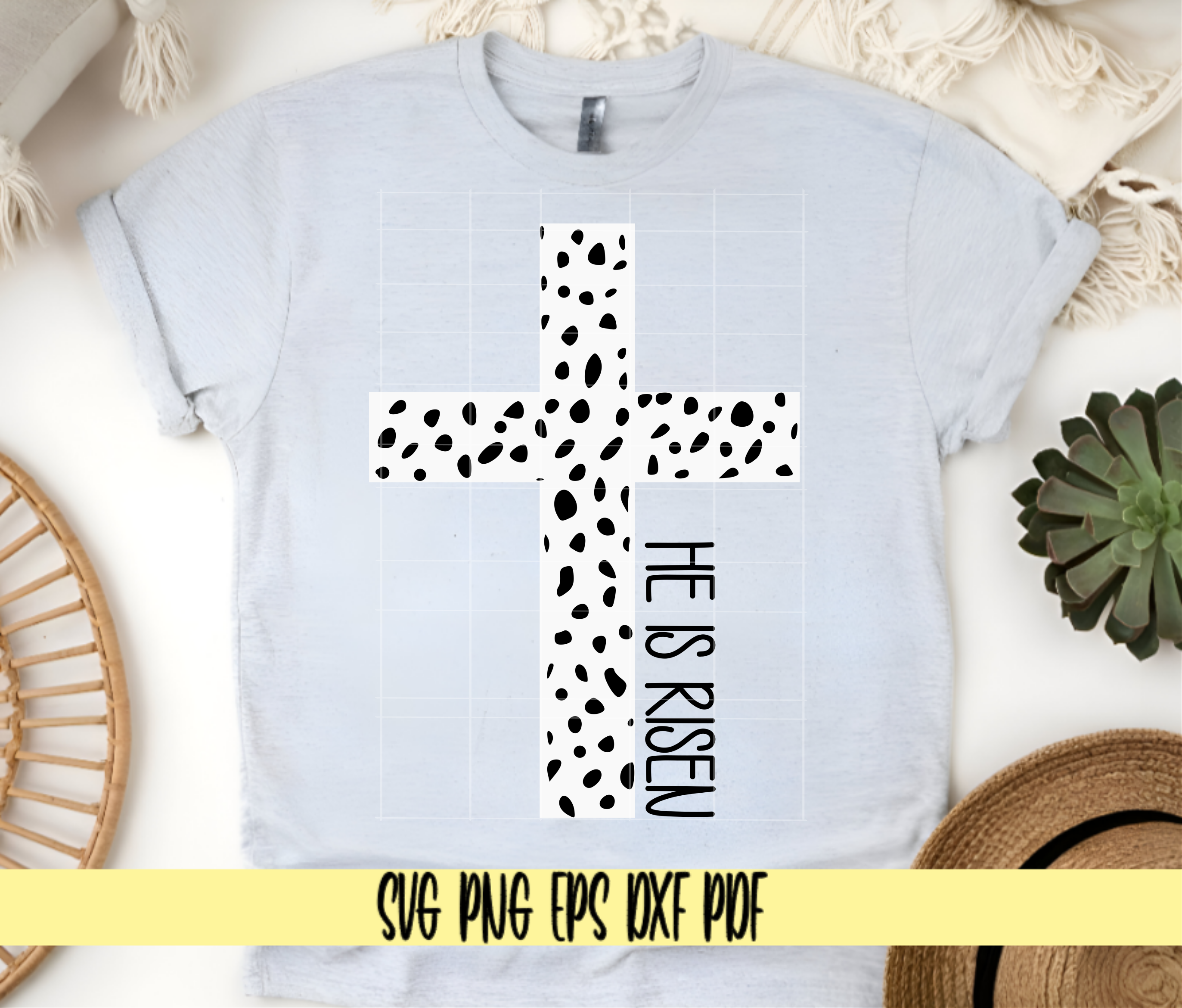 Dalmatian Dots Cross He is Risen SVG