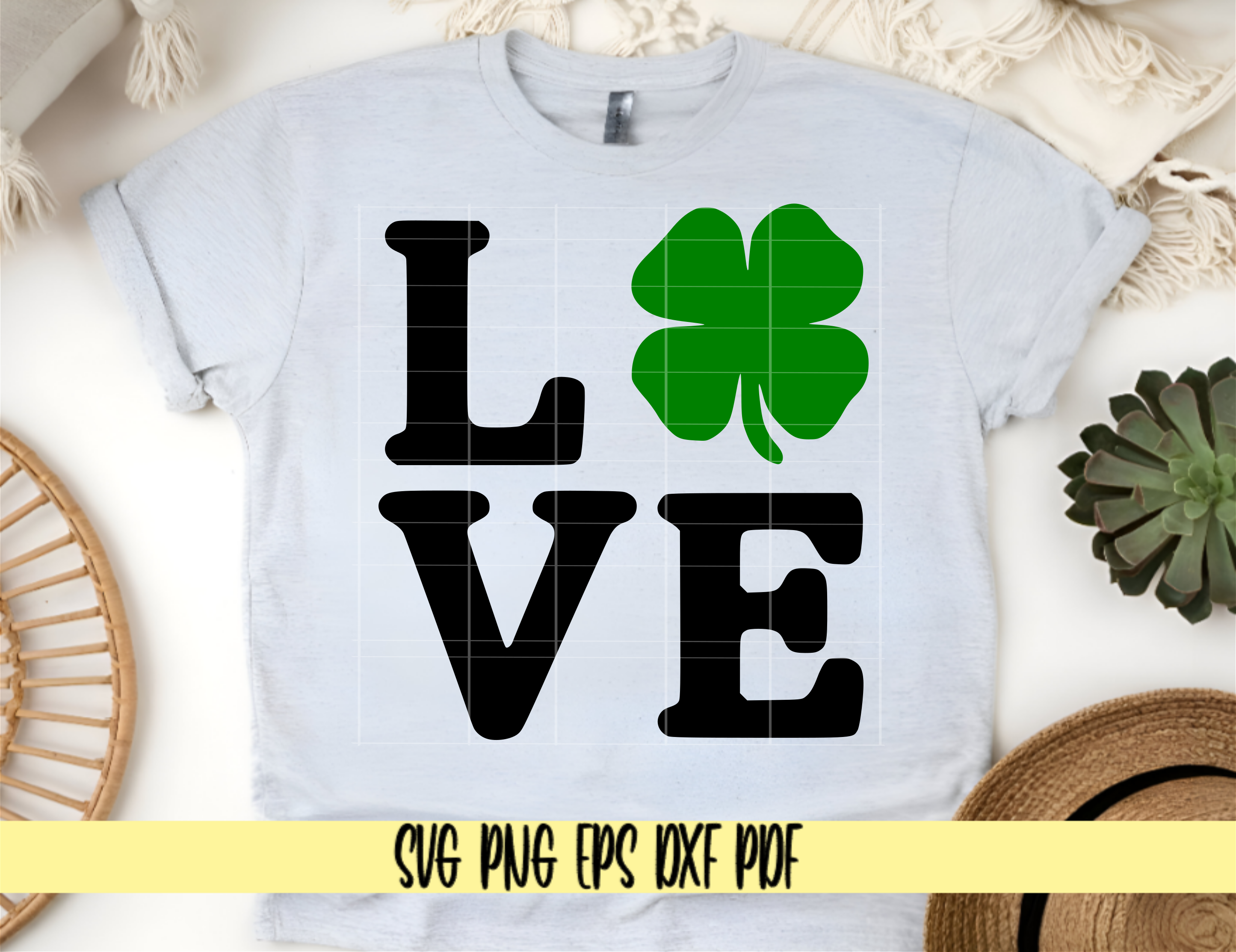 LOVE with a 4 Leaf Clover as the "O" SVG