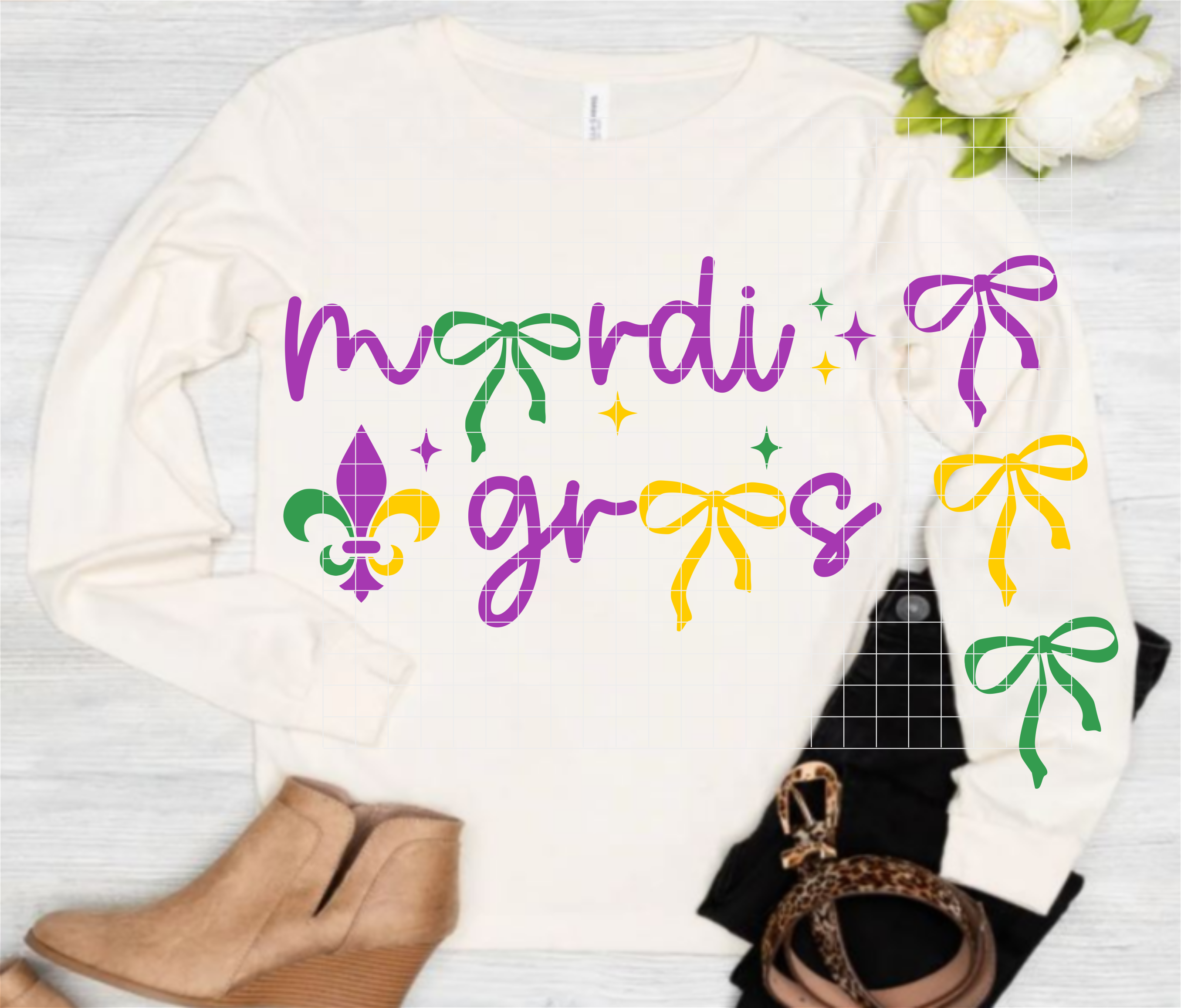 Mardi Gras Fleur de Lis with Coquette Bows SVG