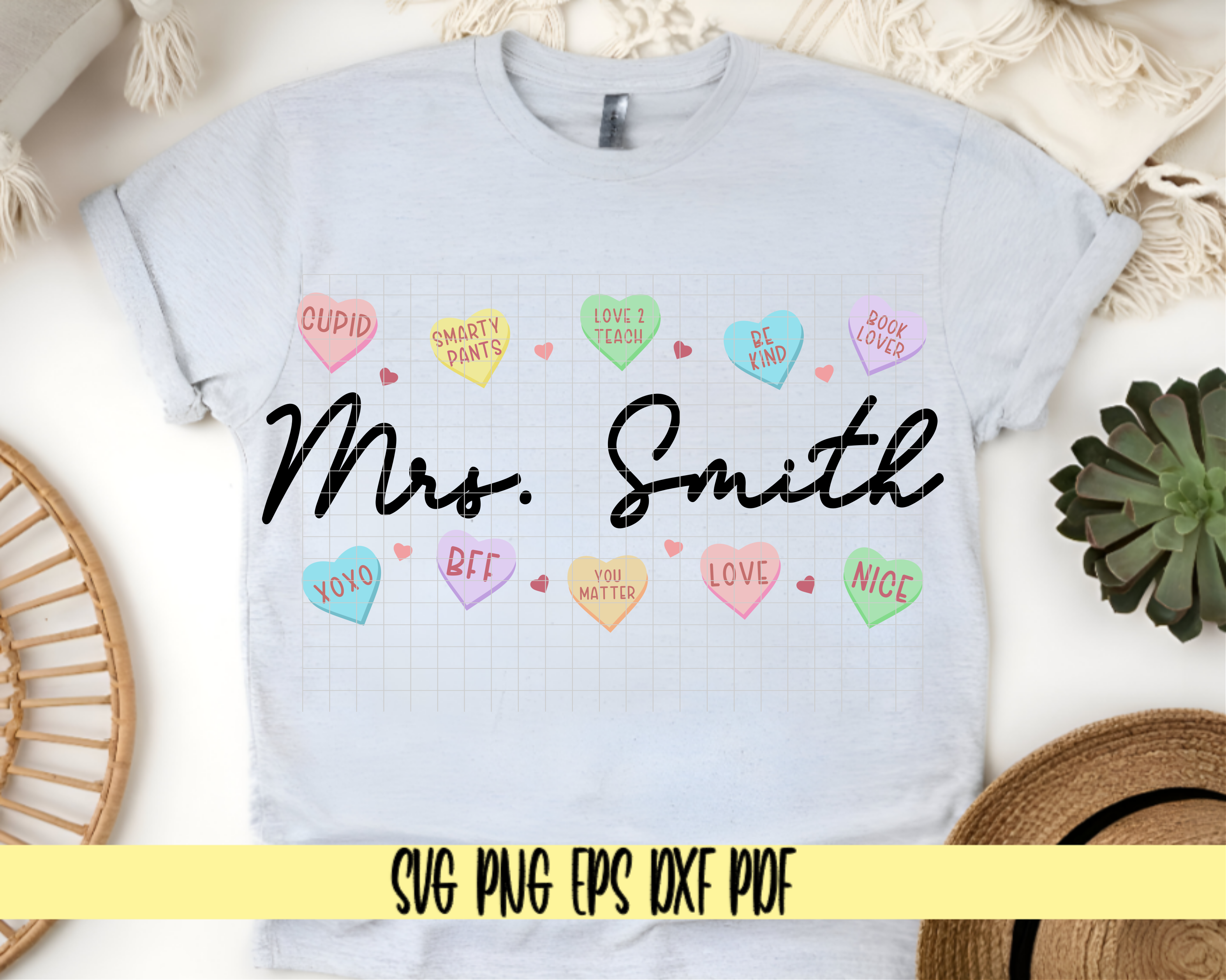 Teacher Valentine Candy Hearts SVG